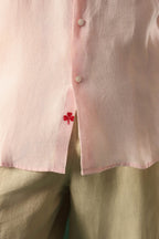 Leaf Hand Embroidered Irish Linen Shirt - Pink