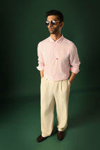 Leaf Hand Embroidered Irish Linen Shirt - Pink