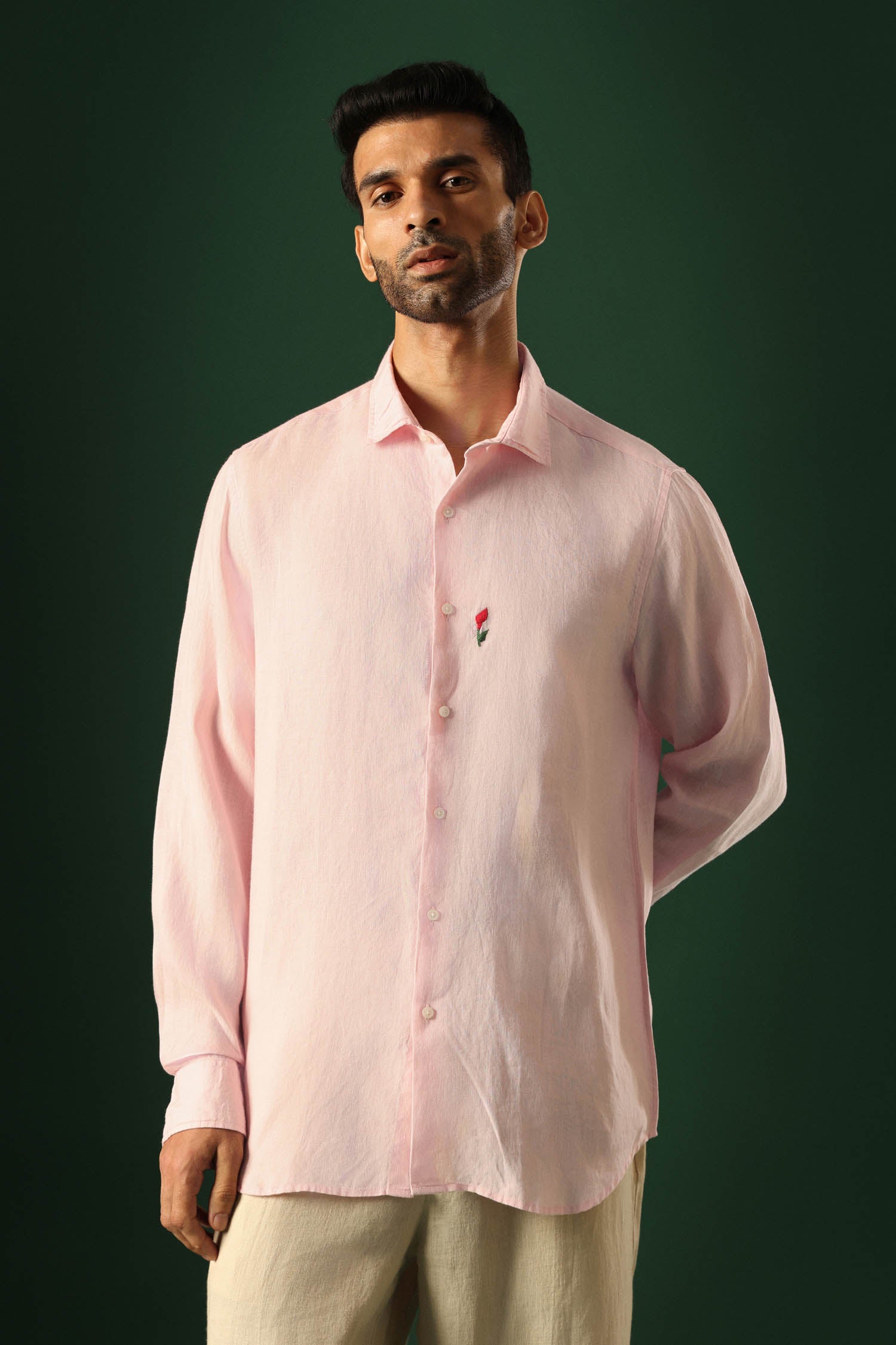 Lilly Hand Embroidered Irish Linen Shirt - Pink