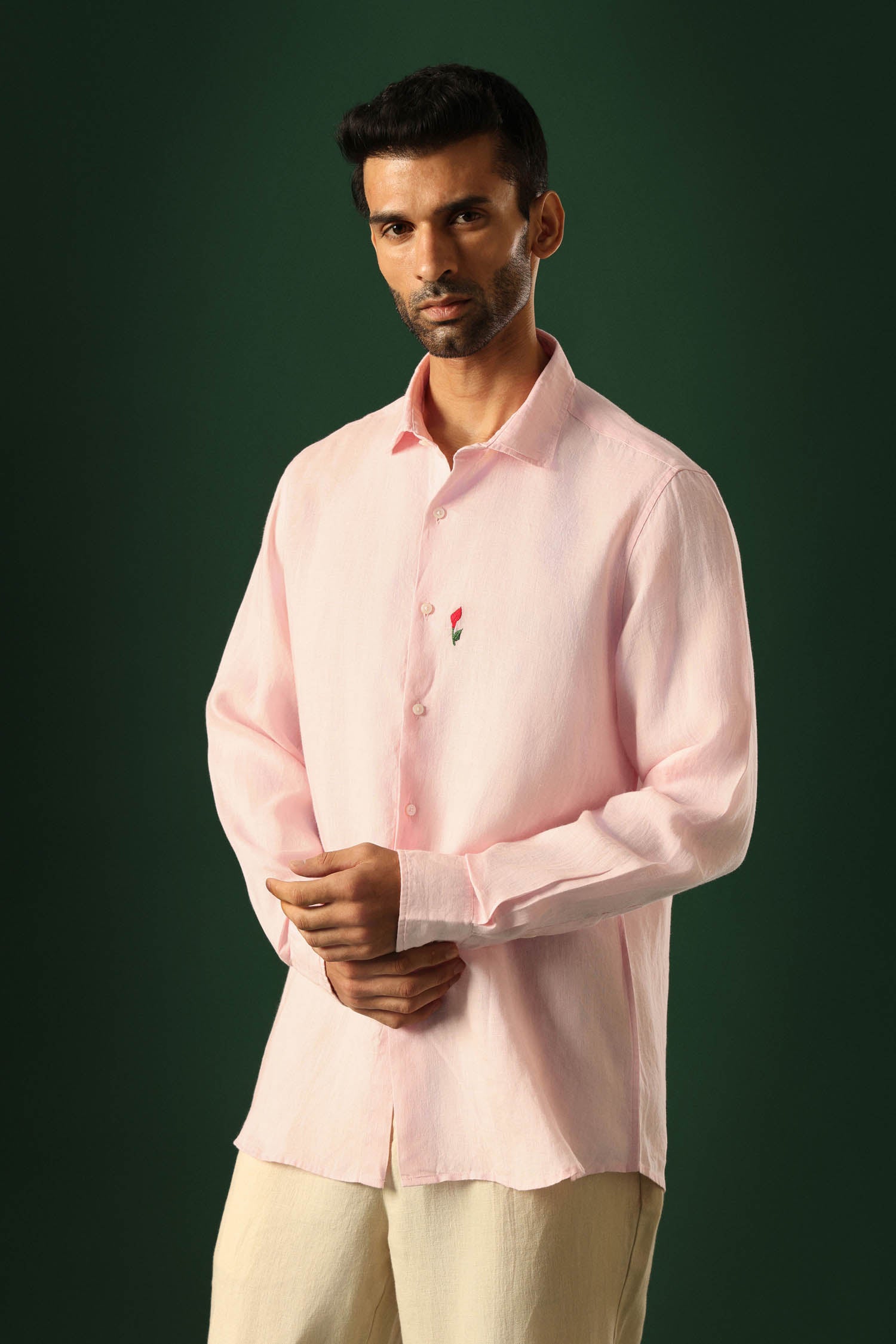 Lilly Hand Embroidered Irish Linen Shirt - Pink