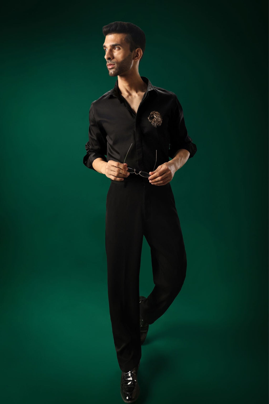 Leo(Lion) - Hand Embroidered Designer Shirt - Black