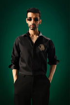 Leo(Lion) - Hand Embroidered Designer Shirt - Black