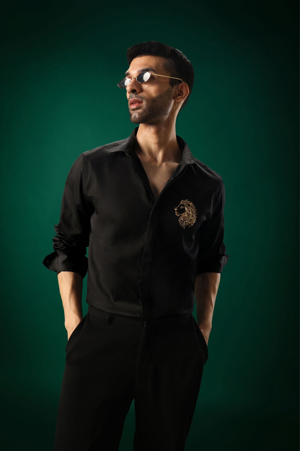 Leo(Lion) - Hand Embroidered Designer Shirt - Black