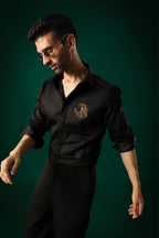 Leo(Lion) - Hand Embroidered Designer Shirt - Black