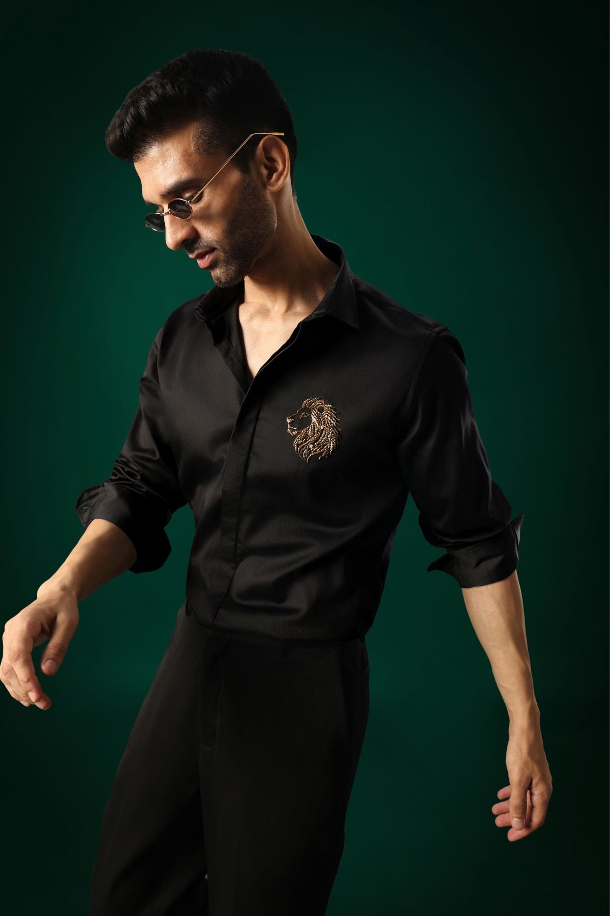 Leo(Lion) - Hand Embroidered Designer Shirt - Black