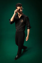 Leo(Lion) - Hand Embroidered Designer Shirt - Black