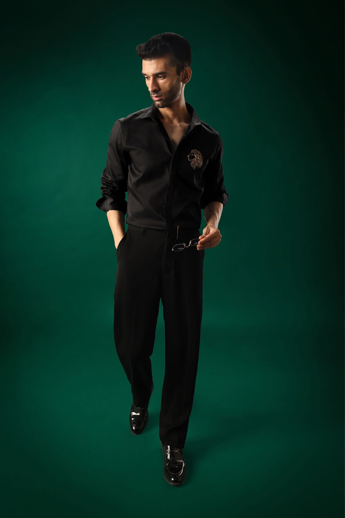 Leo(Lion) - Hand Embroidered Designer Shirt - Black