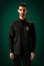 Leo(Lion) - Hand Embroidered Designer Shirt - Black