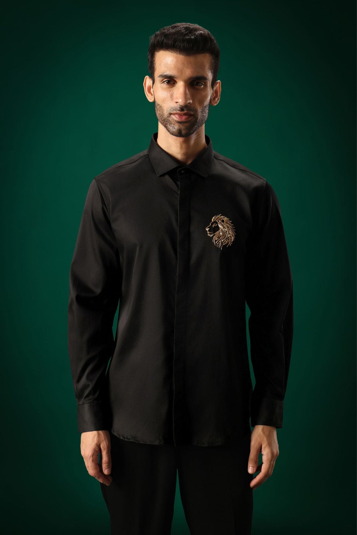 Leo(Lion) - Hand Embroidered Designer Shirt - Black