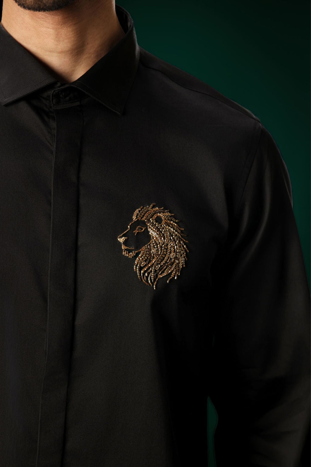 Leo(Lion) - Hand Embroidered Designer Shirt - Black
