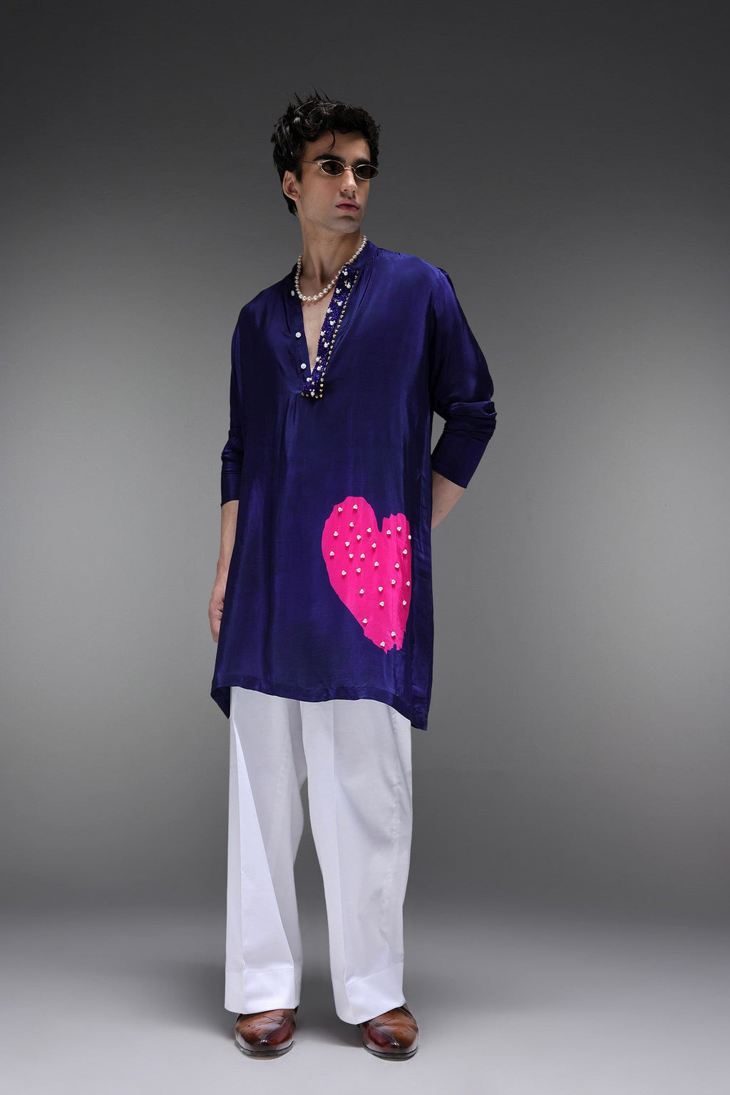 Lovestone - Hand Embroidered Designer Kurta - Navy