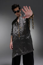 Lustre (Tissue) - Hand Embroidered Designer Kurta - Black
