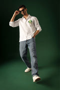 Pasture - Hand Embroidered Oversized Designer Shirt - White