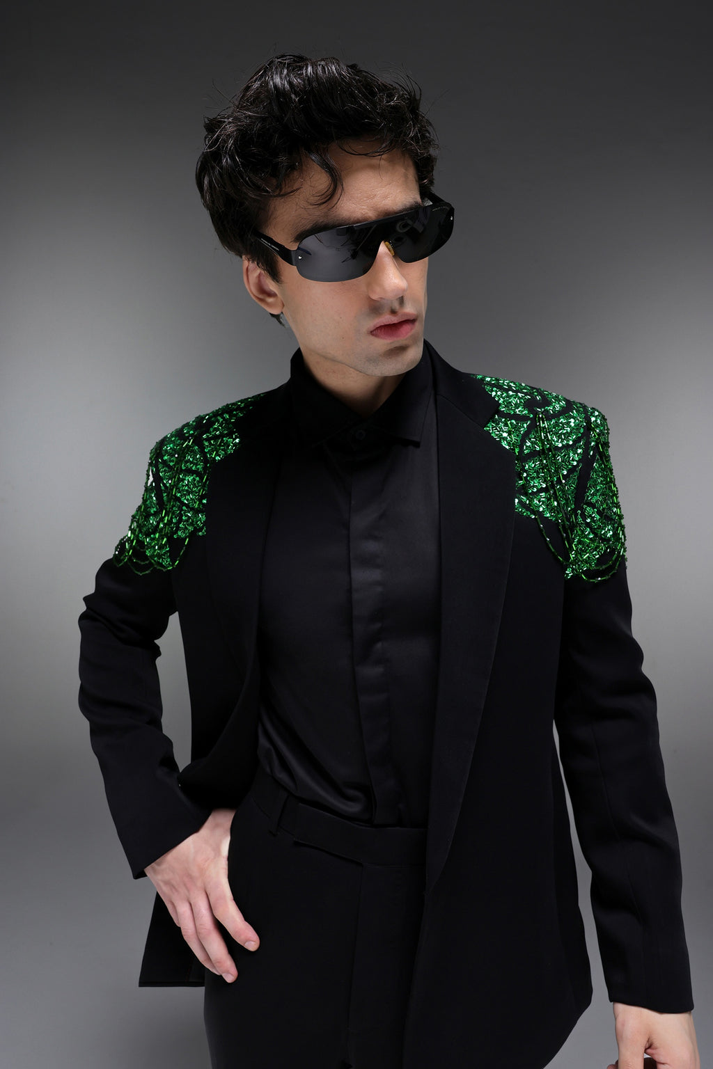 Peridot - Hand Embroidered Designer Tuxedo - Black