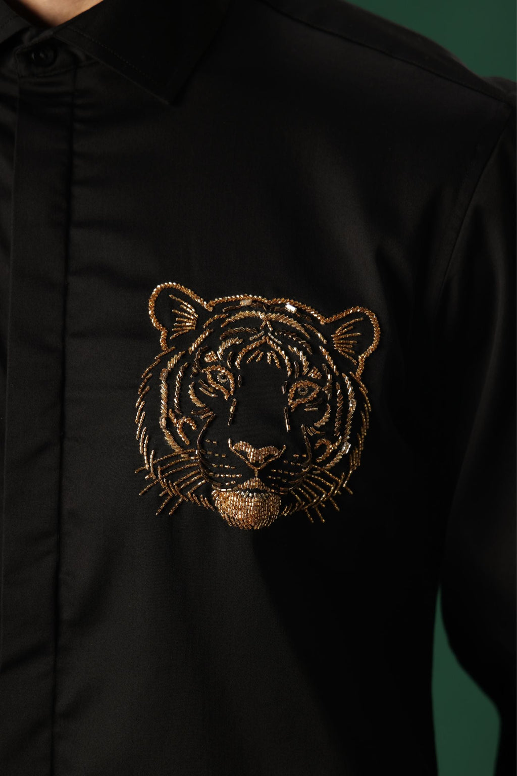 Predator(Tiger) - Hand Embroidered Designer Shirt - Black