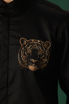 Predator(Tiger) - Hand Embroidered Designer Shirt - Black