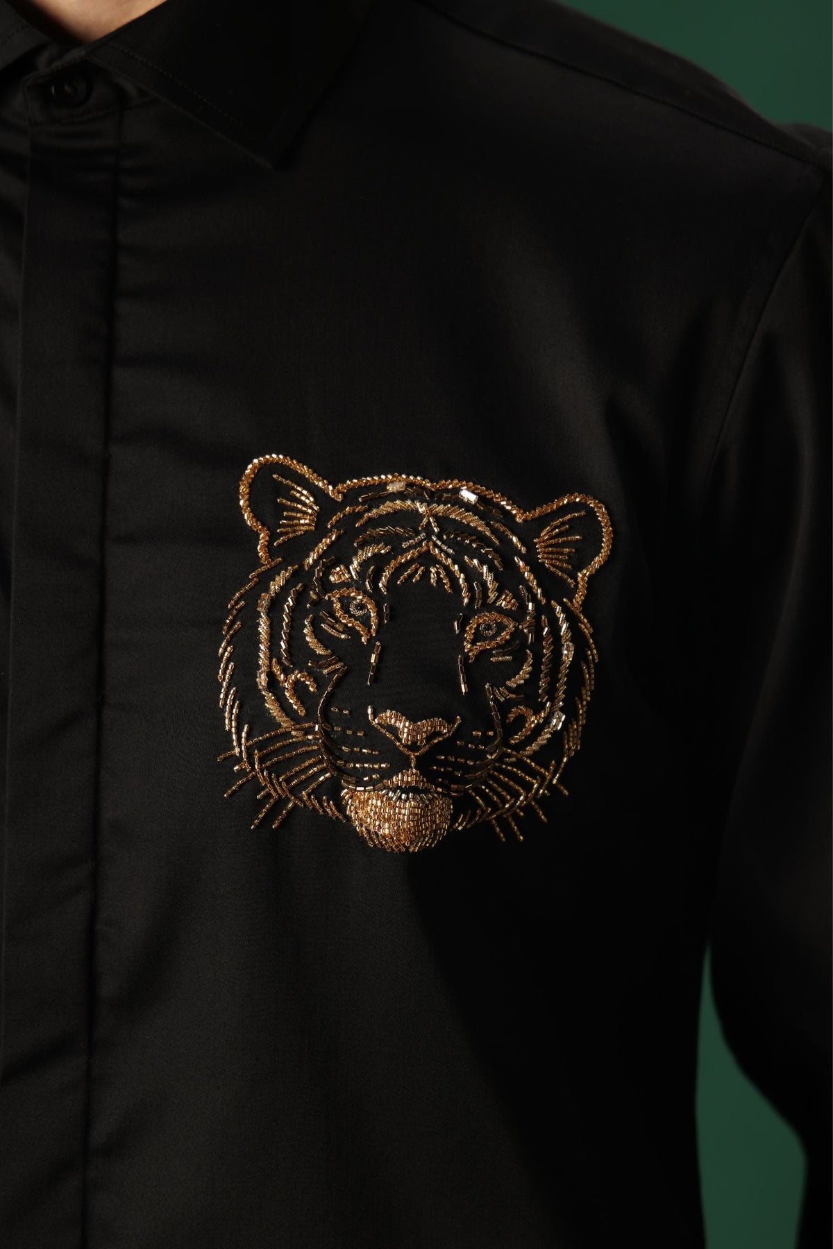 Predator(Tiger) - Hand Embroidered Designer Shirt - Black