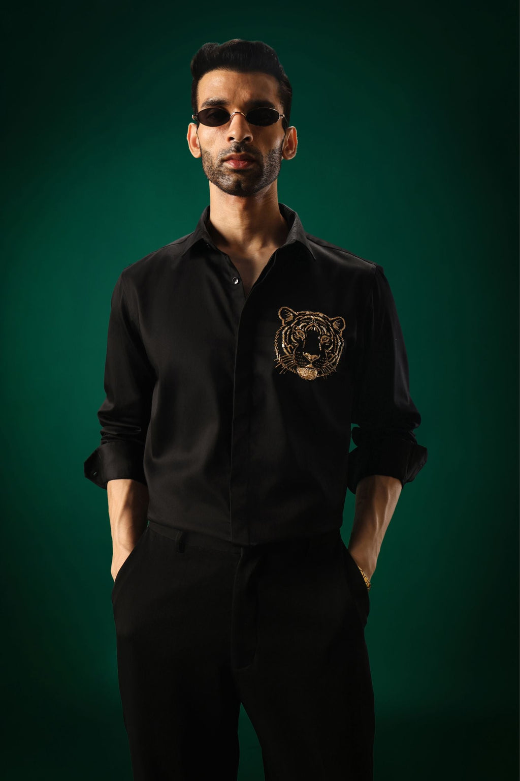 Predator(Tiger) - Hand Embroidered Designer Shirt - Black
