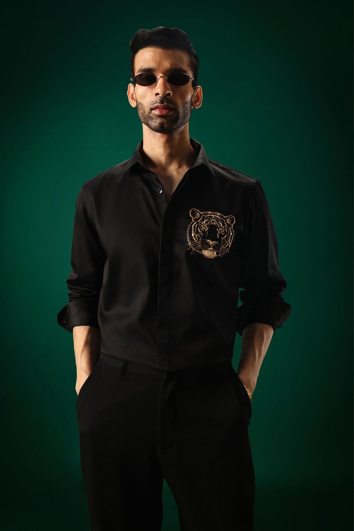 Predator(Tiger) - Hand Embroidered Designer Shirt - Black