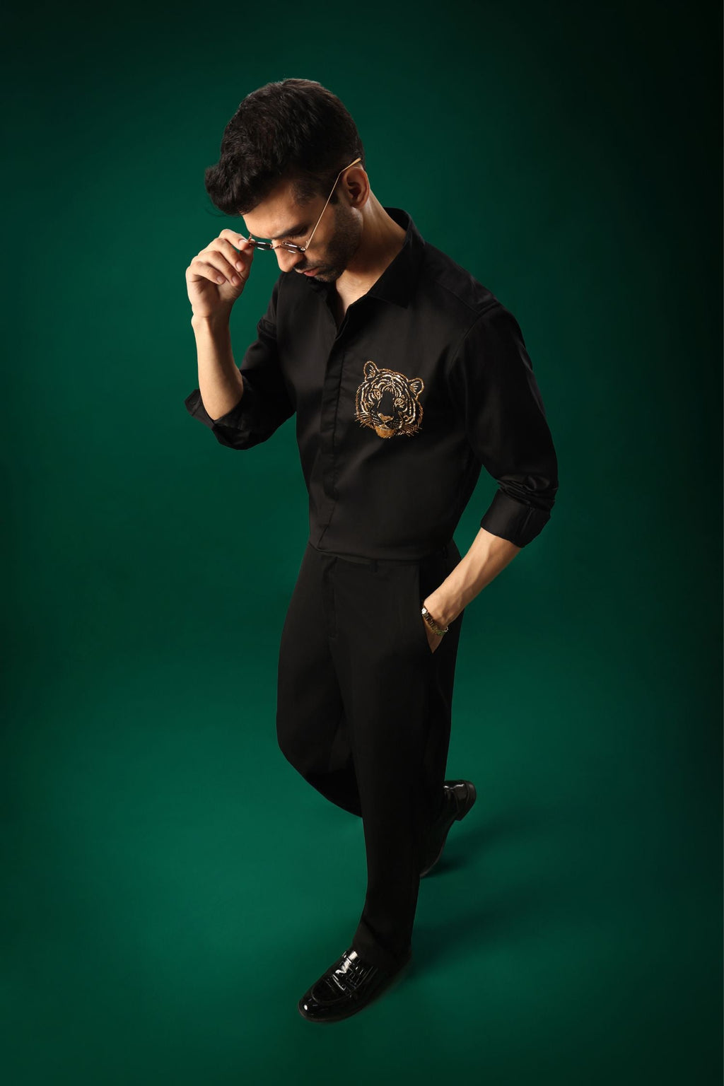 Predator(Tiger) - Hand Embroidered Designer Shirt - Black