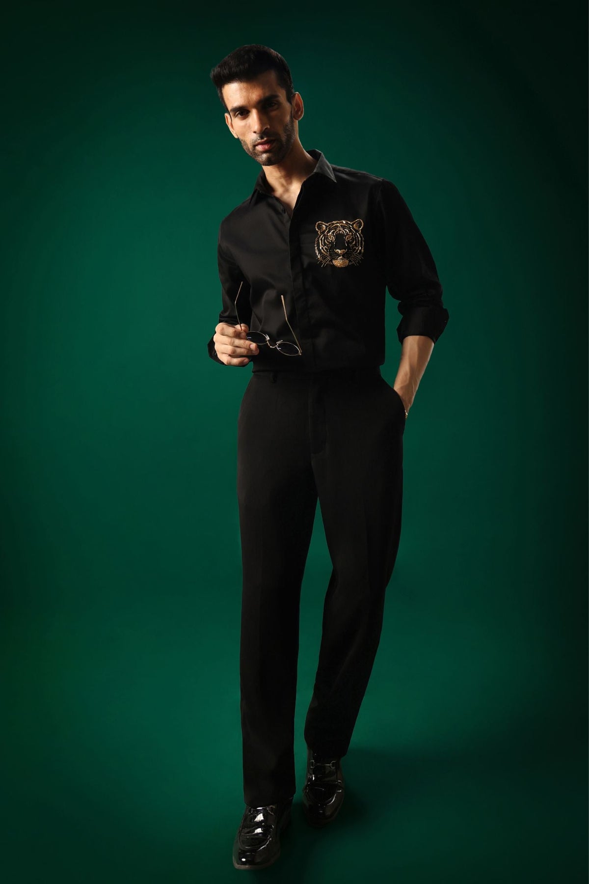 Predator(Tiger) - Hand Embroidered Designer Shirt - Black