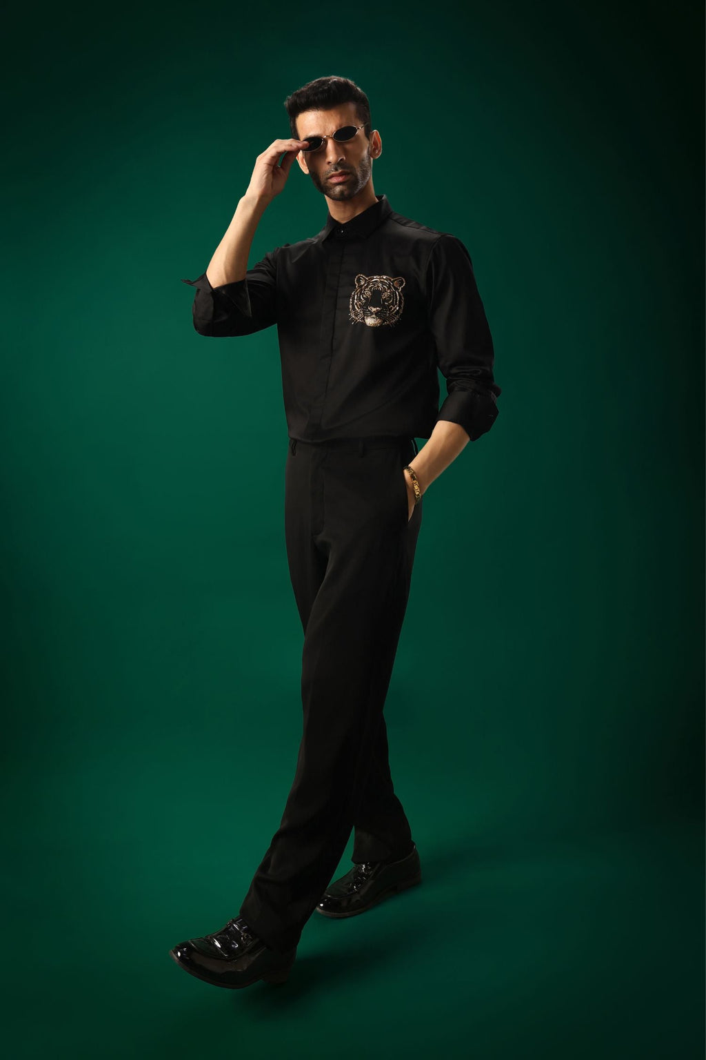 Predator(Tiger) - Hand Embroidered Designer Shirt - Black