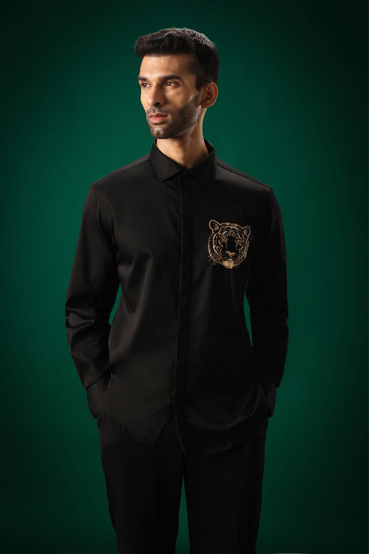 Predator(Tiger) - Hand Embroidered Designer Shirt - Black