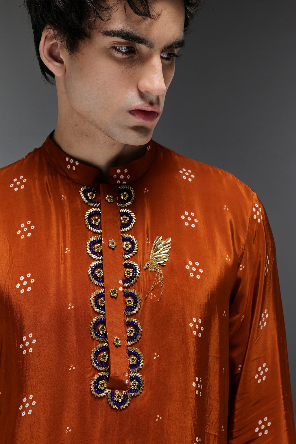Quetzel Bhandini - Hand Embroidered Designer Kurta - Rust Brown