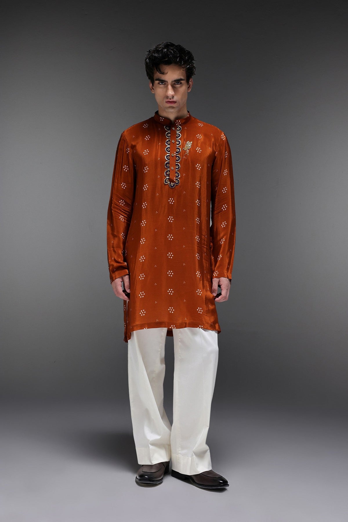 Quetzel Bhandini - Hand Embroidered Designer Kurta - Rust Brown