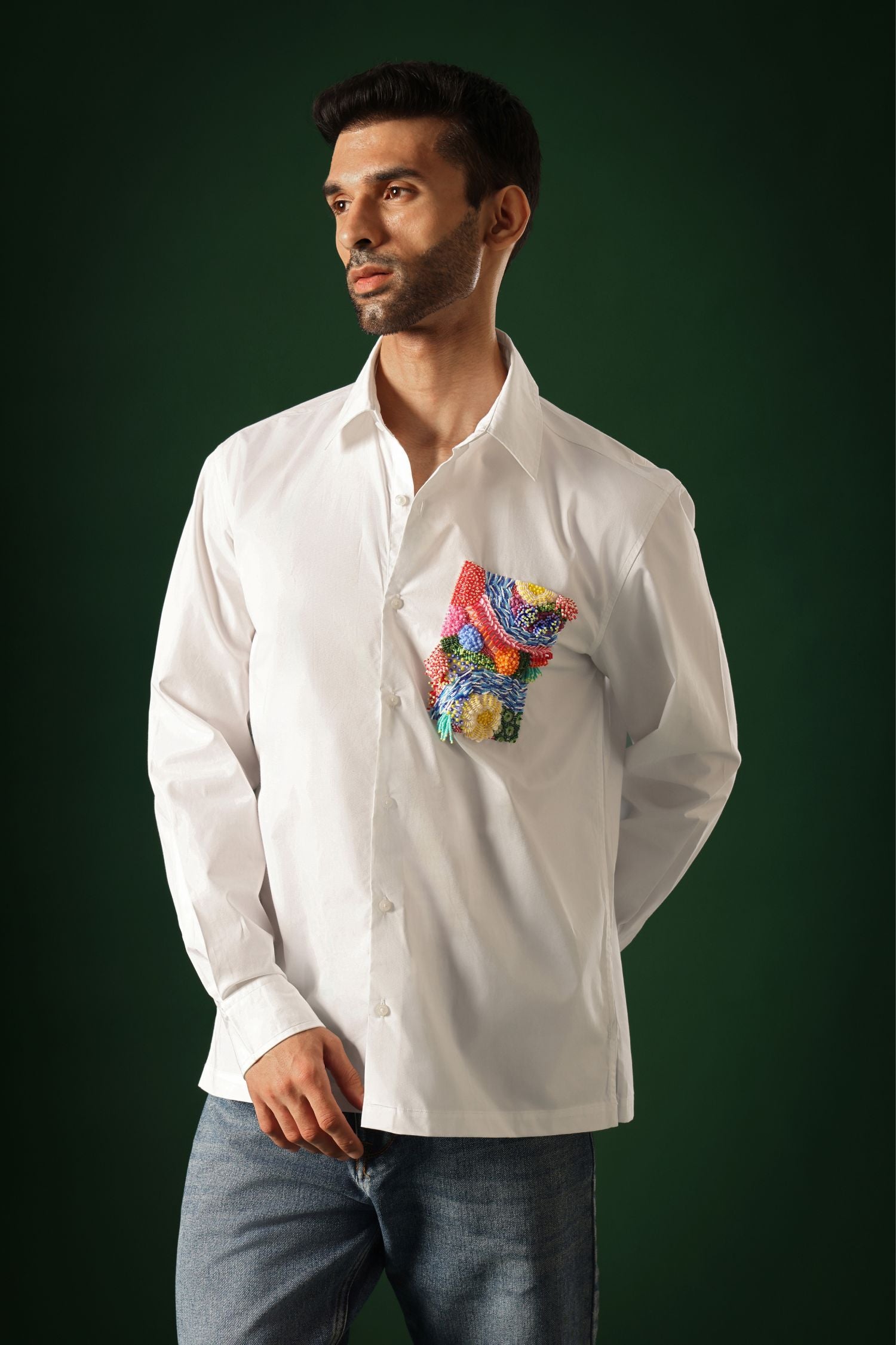 Reef - Hand Embroidered Designer Shirt - White