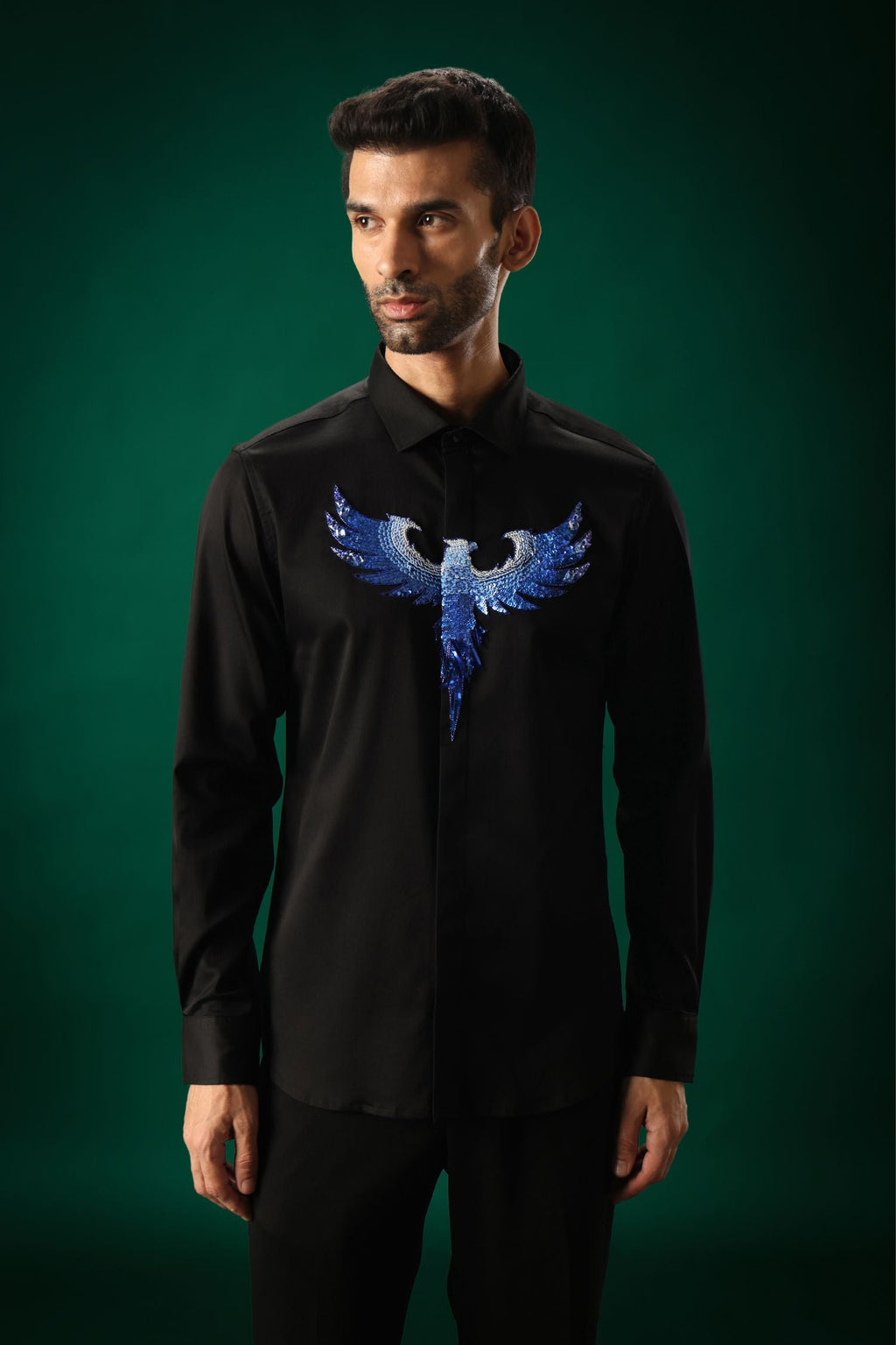 Solara(Pheonix) - Hand Embroidered Designer Shirt - Black