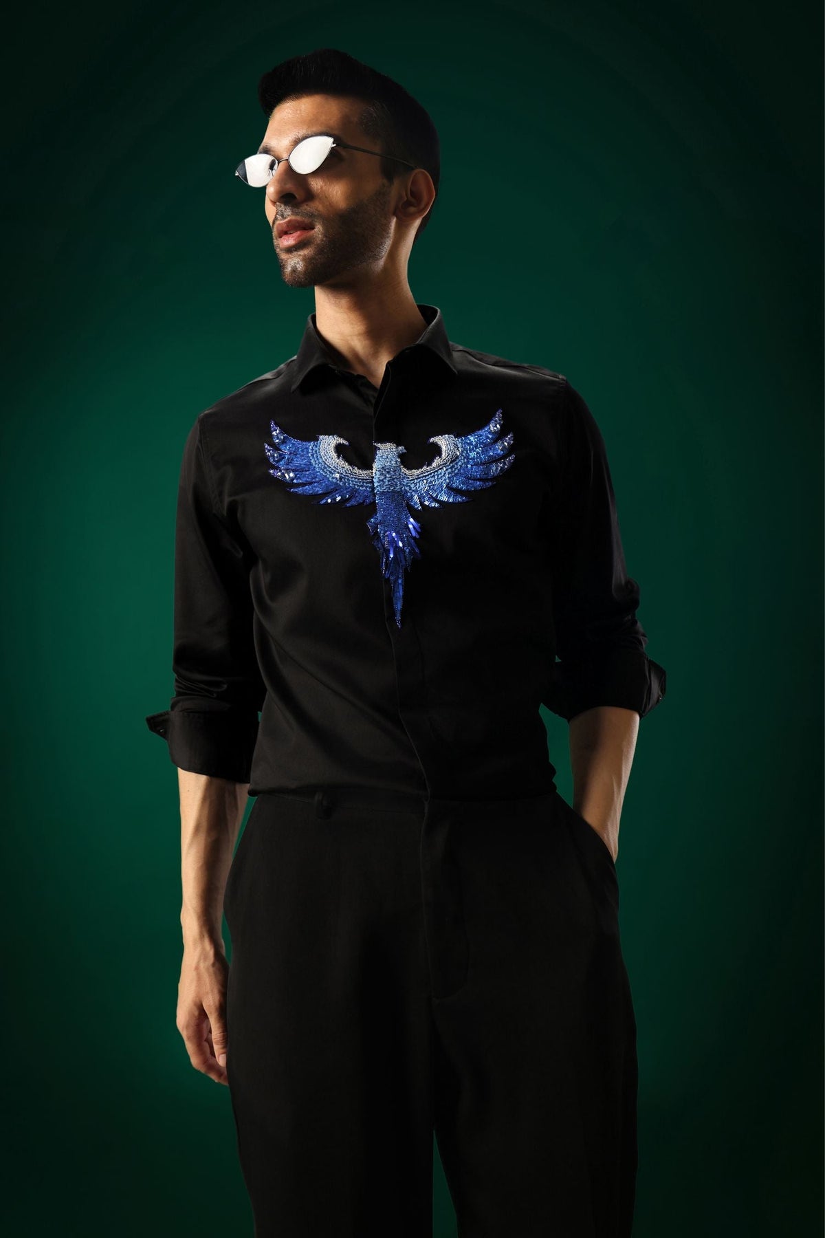 Solara(Pheonix) - Hand Embroidered Designer Shirt - Black