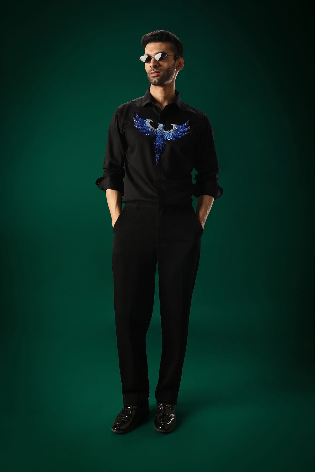 Solara(Pheonix) - Hand Embroidered Designer Shirt - Black