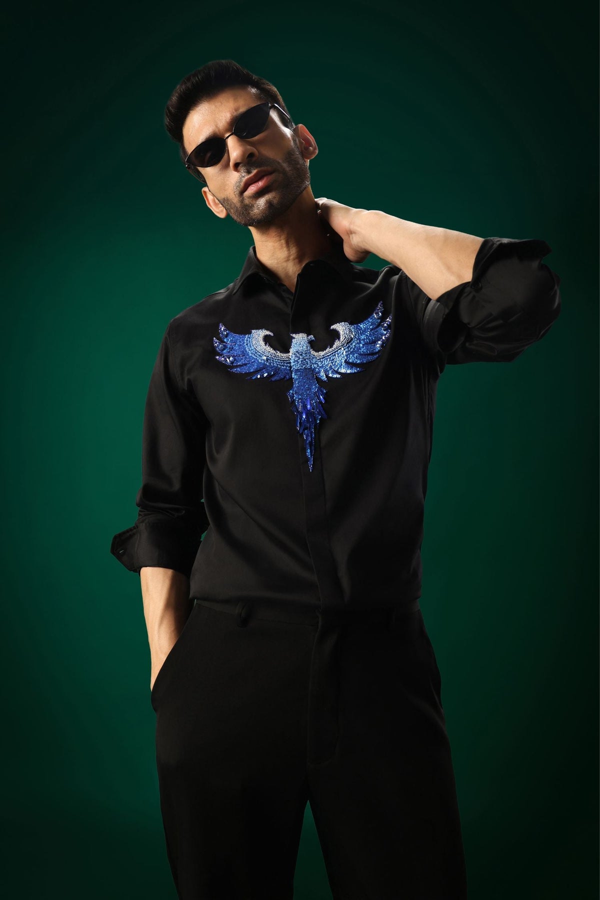 Solara(Pheonix) - Hand Embroidered Designer Shirt - Black