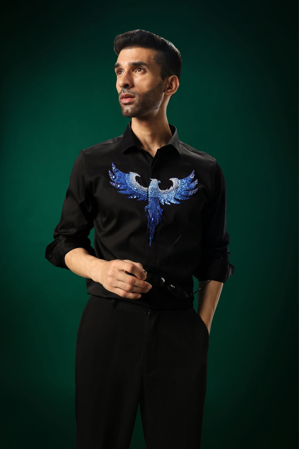 Solara(Pheonix) - Hand Embroidered Designer Shirt - Black