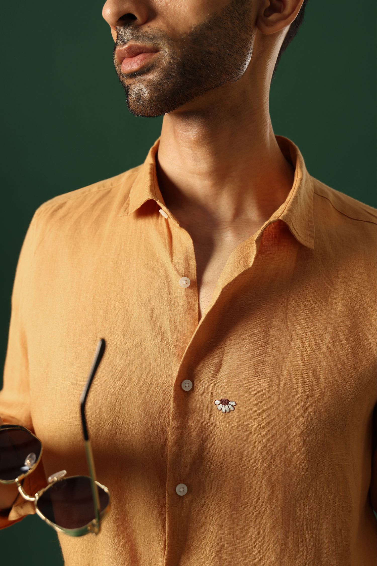 Daisy Hand Embroidered Irish Linen Shirt - Pumpkin