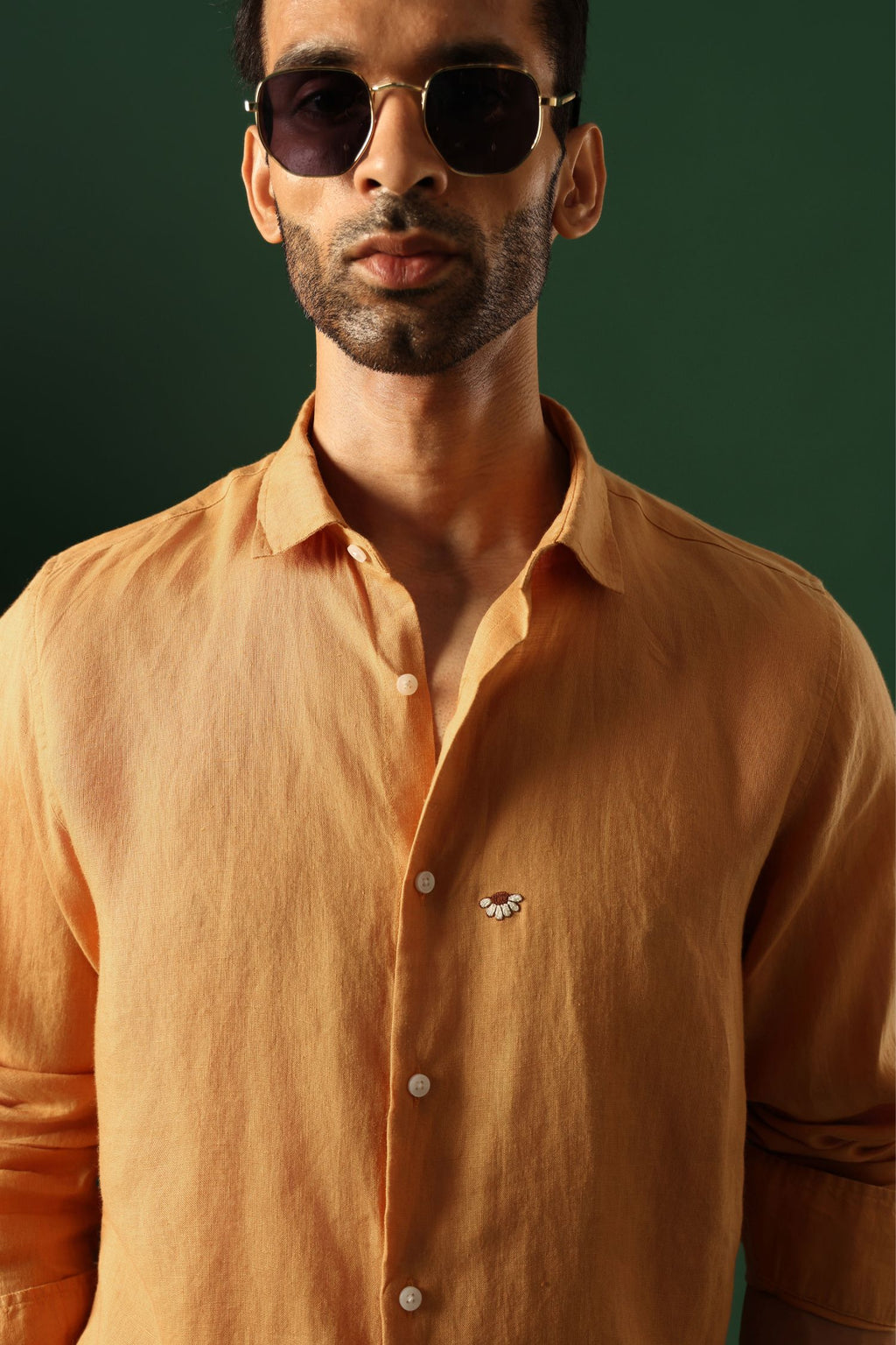 Daisy Hand Embroidered Irish Linen Shirt - Pumpkin