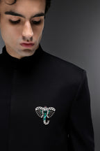 Tusk(Elephant) - Hand Embroidered Bandhgala - Black