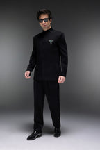 Tusk(Elephant) - Hand Embroidered Bandhgala - Black