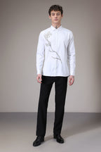 Long Flower hand embroidered designer shirt - White