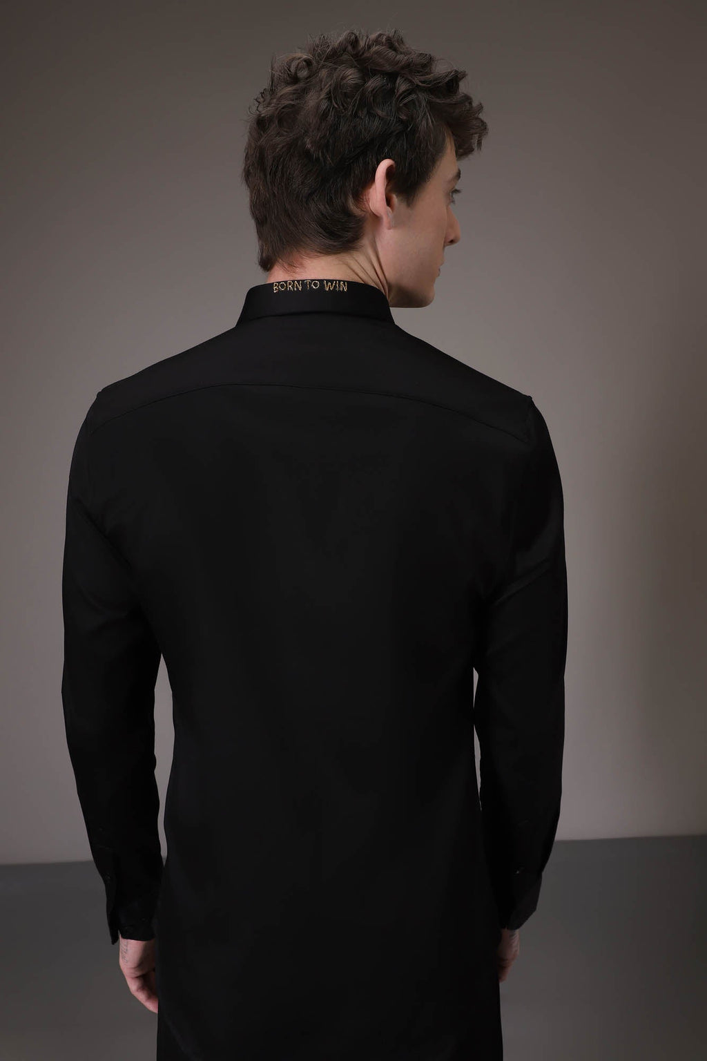 Gold Club Born to Win Hand Embroidered Designer Shirt - Black