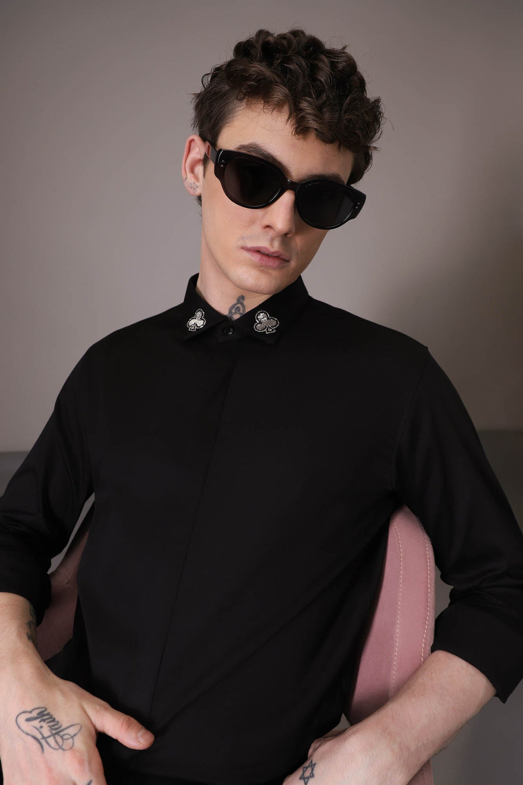 Silver Club Born to Win hand embroidered designer shirt Black