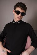 Silver Club Born to Win hand embroidered designer shirt - Black