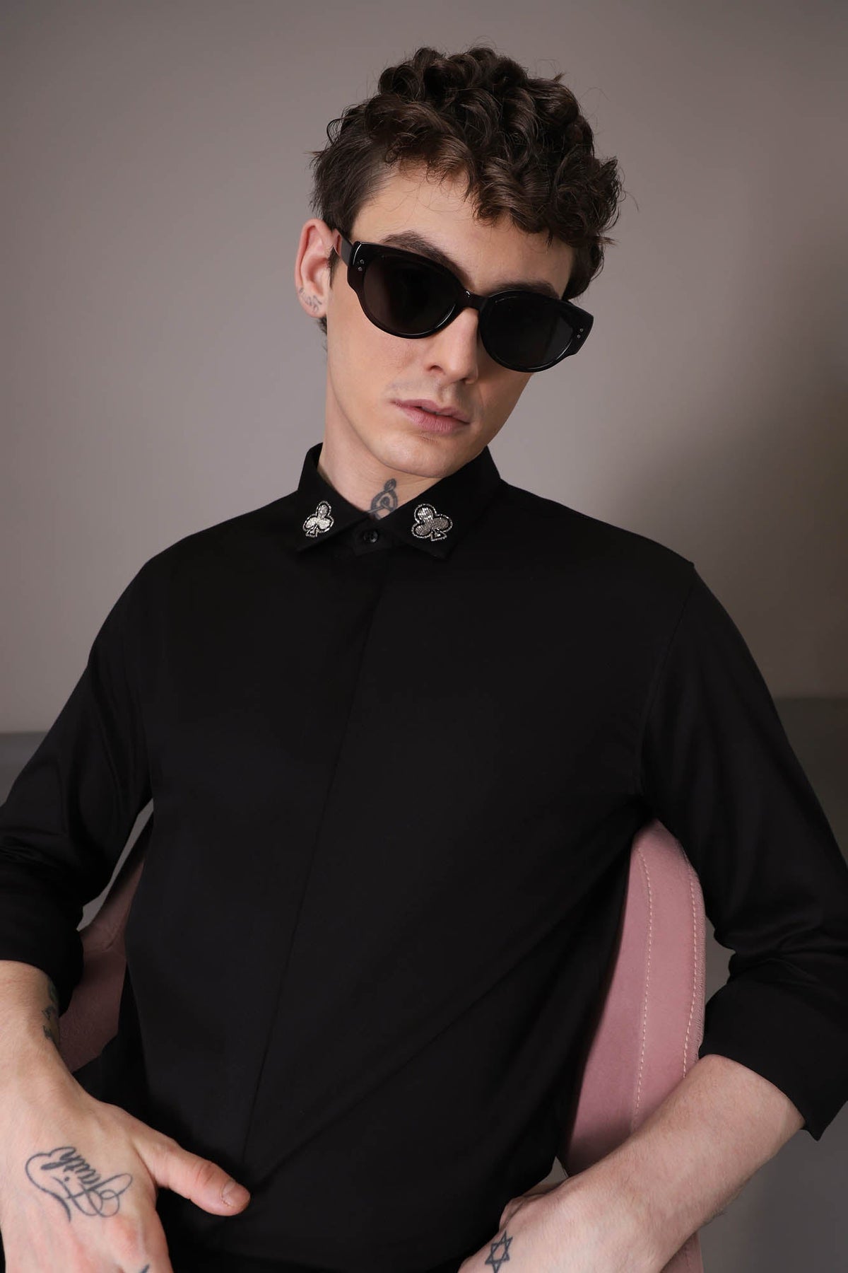Silver Club Born to Win hand embroidered designer shirt - Black