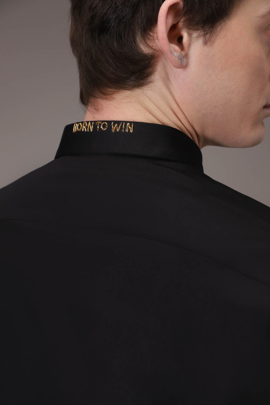 Gold Club Born to Win Hand Embroidered Designer Shirt - Black