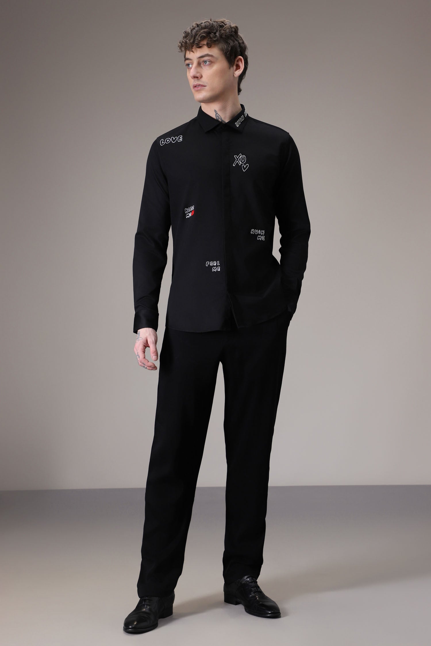 Xoxo hand embroidered designer shirt - Black