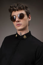 Gold Club Born to Win Hand Embroidered Designer Shirt - Black