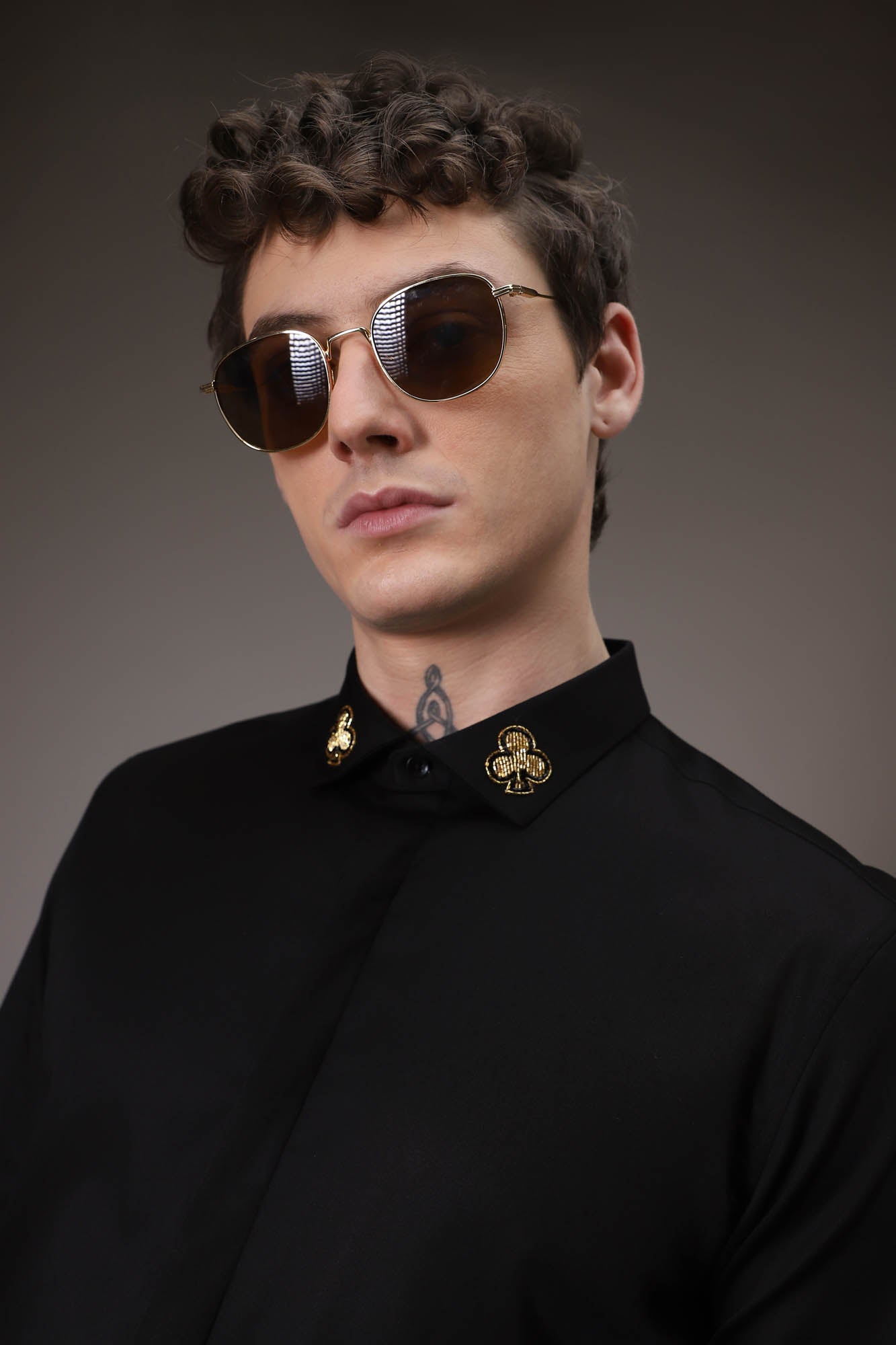 Gold Club Born to Win Hand Embroidered Designer Shirt - Black