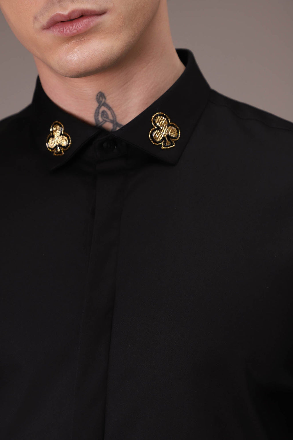 Gold Club Born to Win Hand Embroidered Designer Shirt - Black
