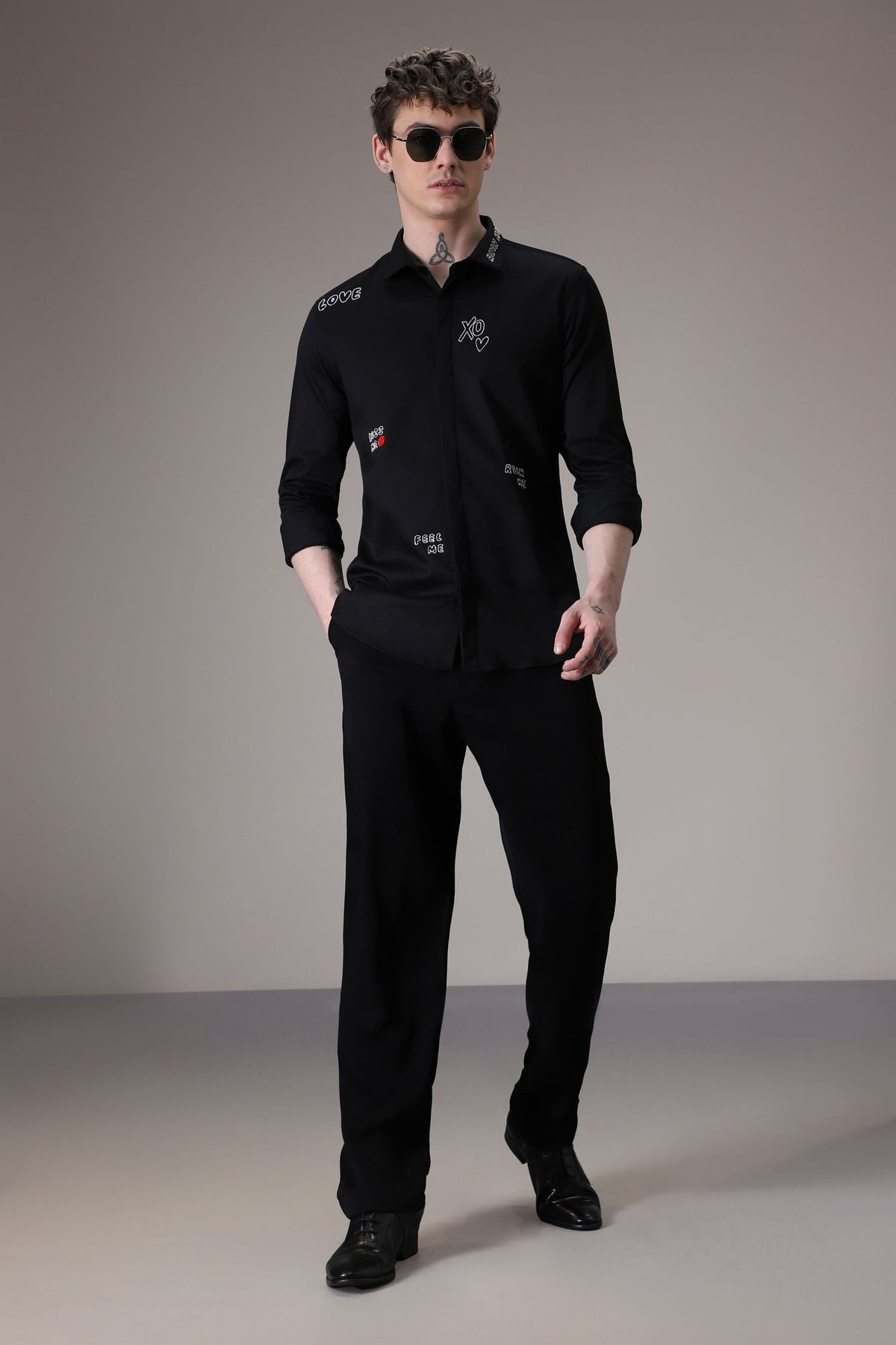 Xoxo hand embroidered designer shirt - Black